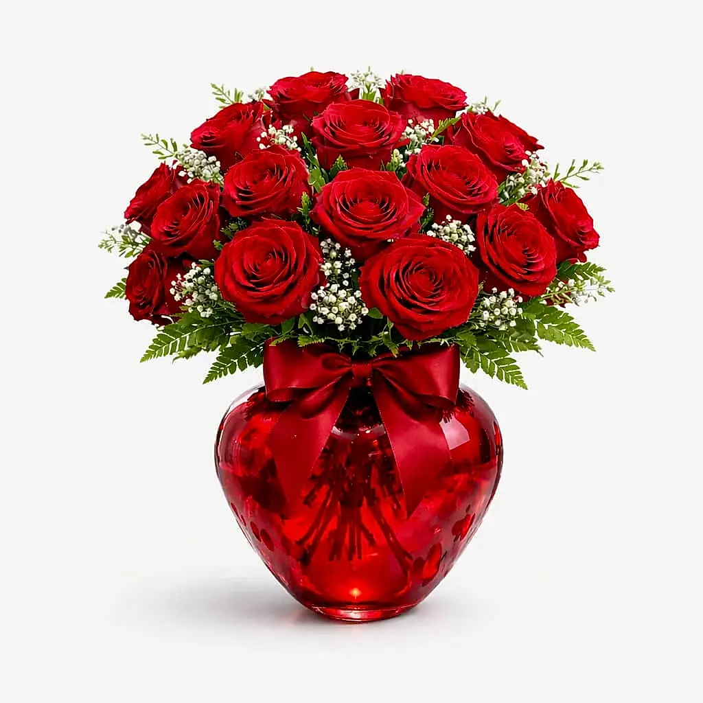 Kalpli Vazoda 15’li Kırmızı Gül